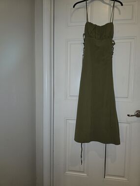 SHEIN Olive Green Lace-Up Spaghetti Strap Midi Dress